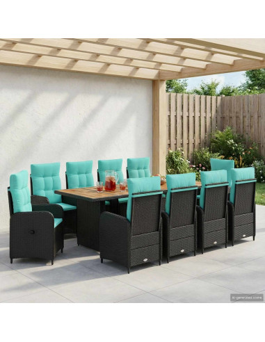 Set da pranzo per esterni 11 pz Nero e Turchese polyrattan
