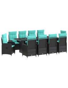 Set da pranzo per esterni 11 pz Nero e Turchese polyrattan 2