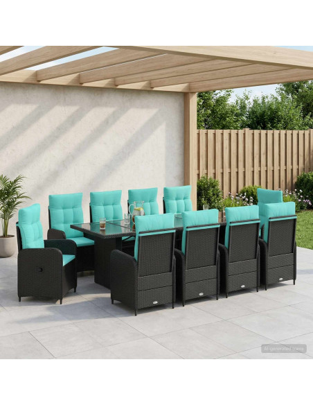 Set da pranzo per esterni 11 pz Nero e Turchese polyrattan