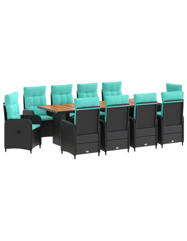 Set da pranzo per esterni 11 pz Nero e Turchese polyrattan