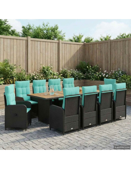 Set da pranzo per esterni 11 pz Nero e Turchese polyrattan