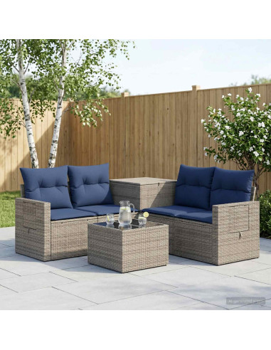 Set di divani 6 pz Grigio e Blu Navy Rattan sintetico e Acciaio