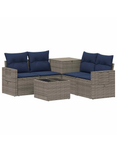 Set di divani 6 pz Grigio e Blu Navy Rattan sintetico e Acciaio 2