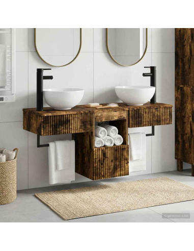 Set di mobili per il bagno 3 pz Rovere Fumo