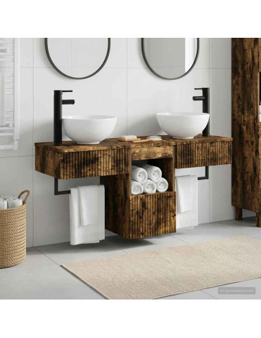 Set di mobili per il bagno 3 pz Rovere Fumo
