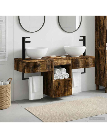 Set di mobili per il bagno 3 pz Rovere Fumo