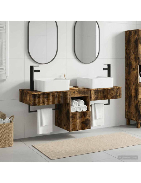 Set di mobili per il bagno 3 pz Rovere Fumo