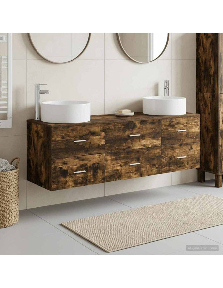 Set di mobili per il bagno 3 pz Rovere Fumo