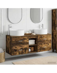 Set di mobili per il bagno 3 pz Rovere Fumo