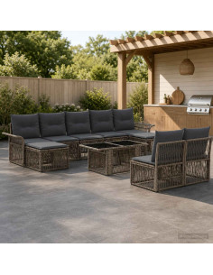 Set Divano da Giardino 10 pz Grigio e Grigio Scuro polyrattan