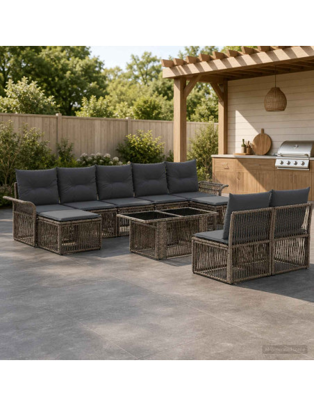 Set Divano da Giardino 10 pz Grigio e Grigio Scuro polyrattan