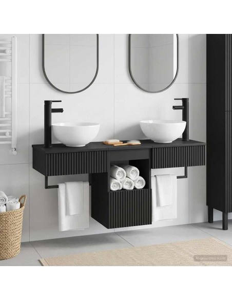 Set di mobili per il bagno 3 pz Nero Legno ingegnerizzato