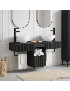 Set di mobili per il bagno 3 pz Nero Legno ingegnerizzato
