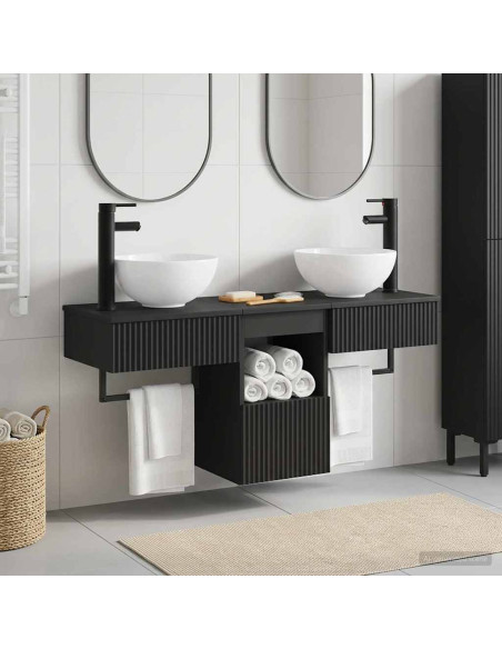 Set di mobili per il bagno 3 pz Nero Legno ingegnerizzato