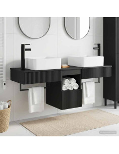 Set di mobili per il bagno 3 pz Nero Legno ingegnerizzato