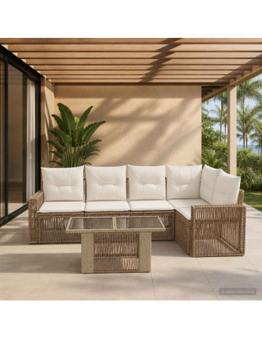 Set Divano da Giardino 6 pz Beige e Bianco Crema polyrattan