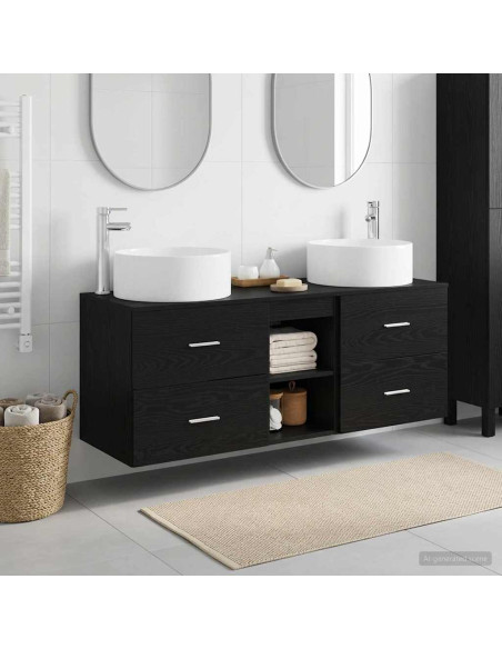 Set di mobili per il bagno 3 pz Nero 49,5 x 44,5 x 65,5 cm