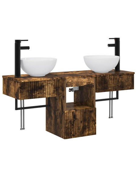 Set di mobili per il bagno 3 pz Rovere Fumo