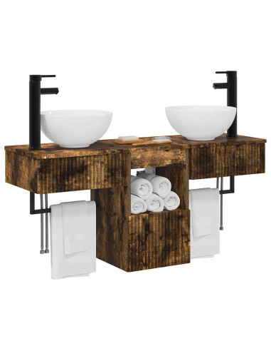 Set di mobili per il bagno 3 pz Rovere Fumo