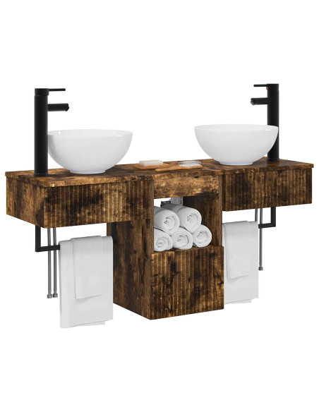 Set di mobili per il bagno 3 pz Rovere Fumo