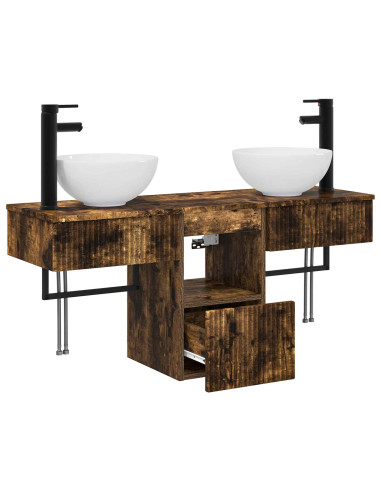 Set di mobili per il bagno 3 pz Rovere Fumo