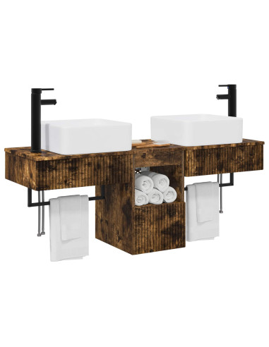 Set di mobili per il bagno 3 pz Rovere Fumo