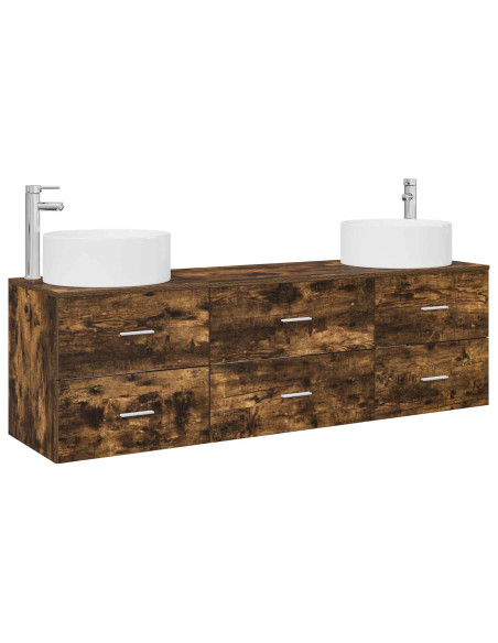 Set di mobili per il bagno 3 pz Rovere Fumo