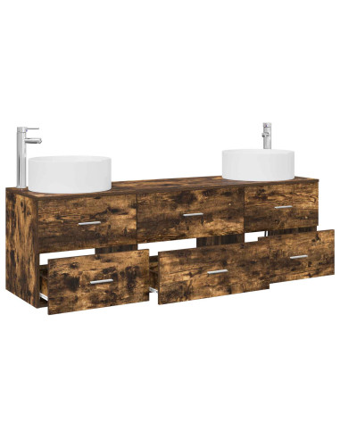 Set di mobili per il bagno 3 pz Rovere Fumo