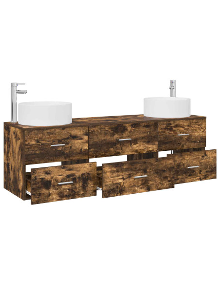 Set di mobili per il bagno 3 pz Rovere Fumo