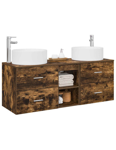 Set di mobili per il bagno 3 pz Rovere Fumo