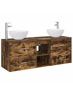 Set di Armadi da Bagno 3 pz Rovere Fumo 49,5 x 35 x 63 cm 2
