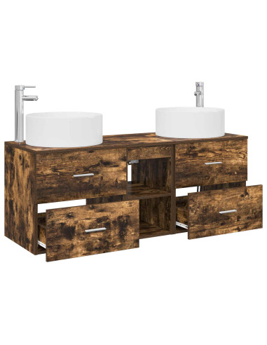Set di mobili per il bagno 3 pz Rovere Fumo