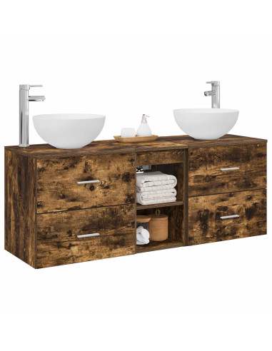Set di Armadi da Bagno 3 pz Rovere Fumo 49,5 x 35 x 63 cm