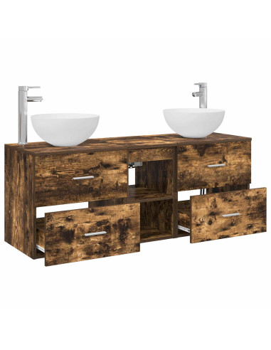 Set di Armadi da Bagno 3 pz Rovere Fumo 49,5 x 35 x 63 cm