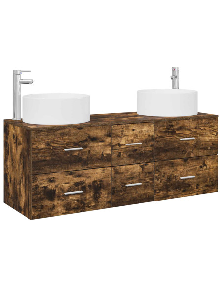 Set di mobili per il bagno 3 pz Rovere Fumo