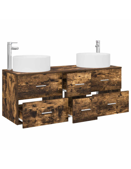 Set di mobili per il bagno 3 pz Rovere Fumo