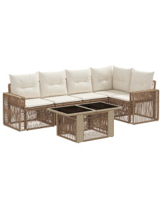 Set Divano da Giardino 6 pz Beige e Bianco Crema polyrattan 2