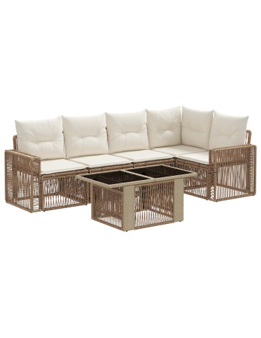 Set Divano da Giardino 6 pz Beige e Bianco Crema polyrattan