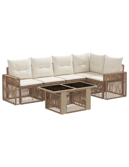 Set Divano da Giardino 6 pz Beige e Bianco Crema polyrattan