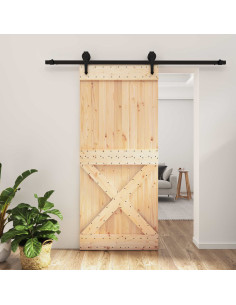 Porta scorrevole Naturale e Nero 90 x 210 cm