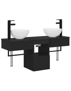 Set di mobili per il bagno 3 pz Nero Legno ingegnerizzato 2