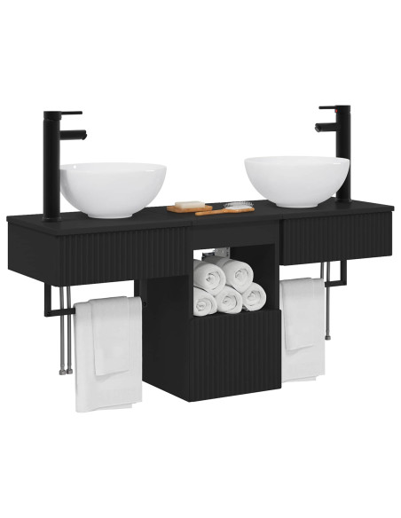 Set di mobili per il bagno 3 pz Nero Legno ingegnerizzato
