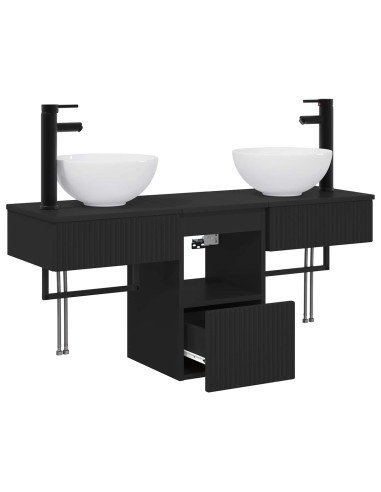 Set di mobili per il bagno 3 pz Nero Legno ingegnerizzato