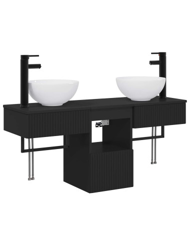 Set di mobili per il bagno 3 pz Nero Legno ingegnerizzato