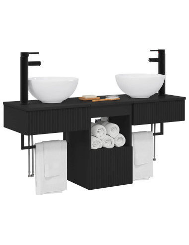 Set di mobili per il bagno 3 pz Nero Legno ingegnerizzato