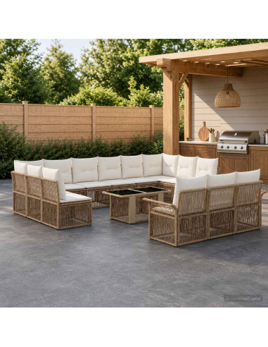 Set Divano da Giardino 14 pz Beige e Bianco Crema polyrattan