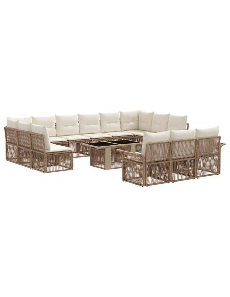 Set Divano da Giardino 14 pz Beige e Bianco Crema polyrattan