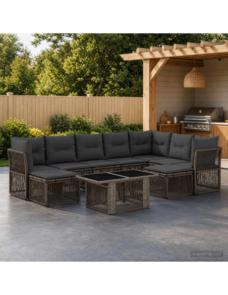 Set Divano da Giardino 10 pz Grigio polyrattan