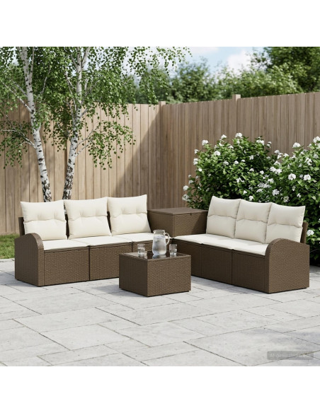 Set di divani 8 pz Marrone e Bianco Crema