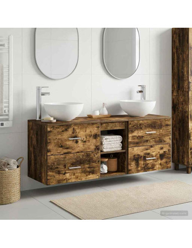 Set di Armadi da Bagno 3 pz Rovere Fumo 49,5 x 41 x 64,5 cm